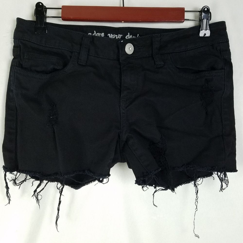 Sneak Peek Denim Shorts Juniors 9 Black Low Rise Distressed‎ Frayed Cut Off